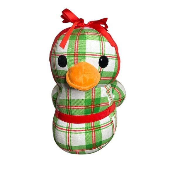 Animal Adventure Red Green Plaid Stuffed Plush Duck with Bow Christmas 14" RARE - Picture 1 of 8